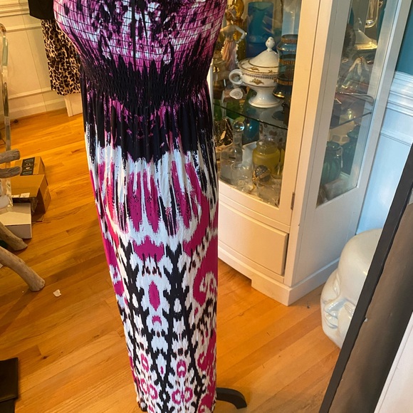 cache maxi dress off the shoulder, pink, black and white size small - Picture 6 of 7